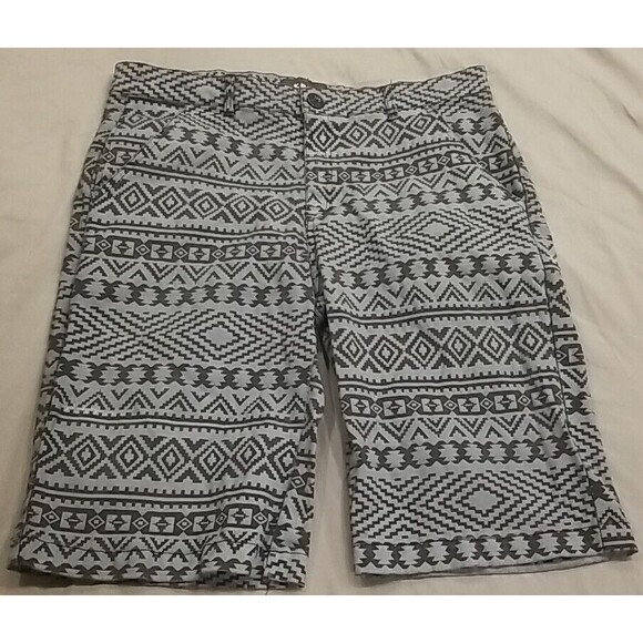 Krome Shorts Mens 34 Stretch Gray Chino Aztek Print Beach Outdoor Casual - Picture 1 of 9
